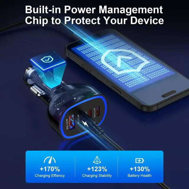 Alt view image 3 of 7 - Samsung Car Charger USB C 90W Fast Charging Adapter for Samsung Galaxy A17 A16 A15 5G A56 A36 S25 Edge S24 Ultra S23 S22 S21 4Port Cigarette Lighter Fast Car Phone Charger for iPhone 17 16 Pro Max 15