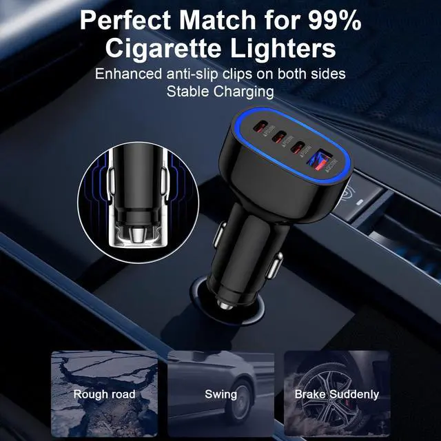 Alt view image 6 of 7 - Samsung Car Charger USB C 90W Fast Charging Adapter for Samsung Galaxy A17 A16 A15 5G A56 A36 S25 Edge S24 Ultra S23 S22 S21 4Port Cigarette Lighter Fast Car Phone Charger for iPhone 17 16 Pro Max 15