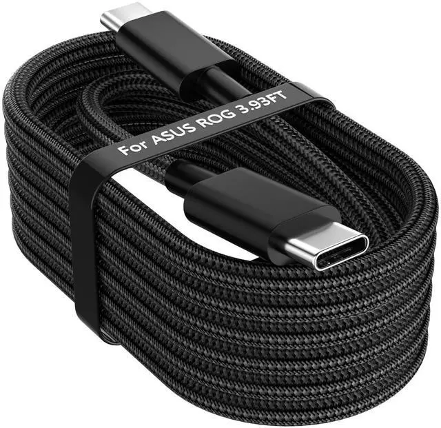 Main image of 65W USB C to USBC Cable for ROG Phone 7 8 9 Pro for Asus for Xbox Ally X Nylon Braided Tangle-Free Type-C Fast Charging Charger Cord Laptop Home Office School 4FT Black