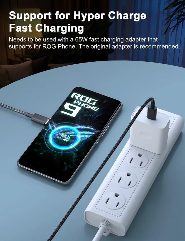Alt view image 3 of 7 - 65W USB C to USBC Cable for ROG Phone 7 8 9 Pro for Asus for Xbox Ally X Nylon Braided Tangle-Free Type-C Fast Charging Charger Cord Laptop Home Office School 4FT Black