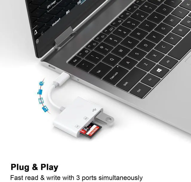 Alt view image 5 of 7 - USB C SD Card Reader for iPhone 17 16 15 Pro Max iPad MacBook, 3-in-1 Type C Memory Trail Camera Card Adapter with Dual Slots & USB Port for Mac MacBook Pro/Air/Mini Android Laptop More USB C Devices