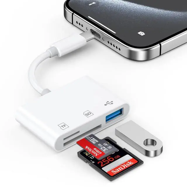 Main image of USB C SD Card Reader for iPhone 17 16 15 Pro Max iPad MacBook, 3-in-1 Type C Memory Trail Camera Card Adapter with Dual Slots & USB Port for Mac MacBook Pro/Air/Mini Android Laptop More USB C Devices