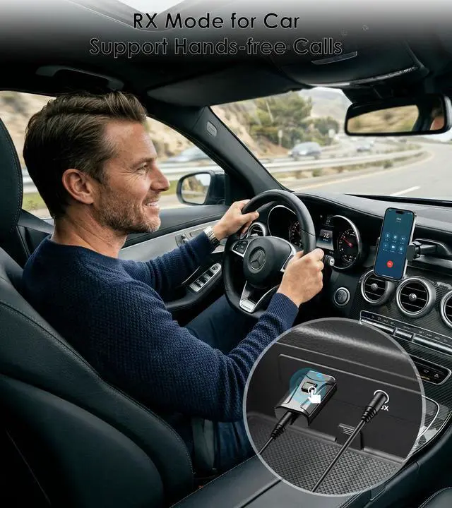 Alt view image 2 of 7 - USB Bluetooth Adapter for Car, Bluetooth Transmitter Receiver Plug & Play, 3.5mm AUX Wireless Audio Adapter for TV, Headphone, PC, Stereo