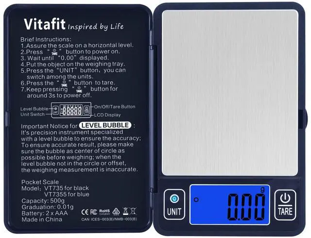Main image of 500g Digital Gram Scale in 0.01g, High Accuracy Assured by Built-in Level Bubble, Scale Professional Since 2001, Pocket Scale for Multi-Function: Kitchen, Food, Jewelry, Lab, Coffee, Blue