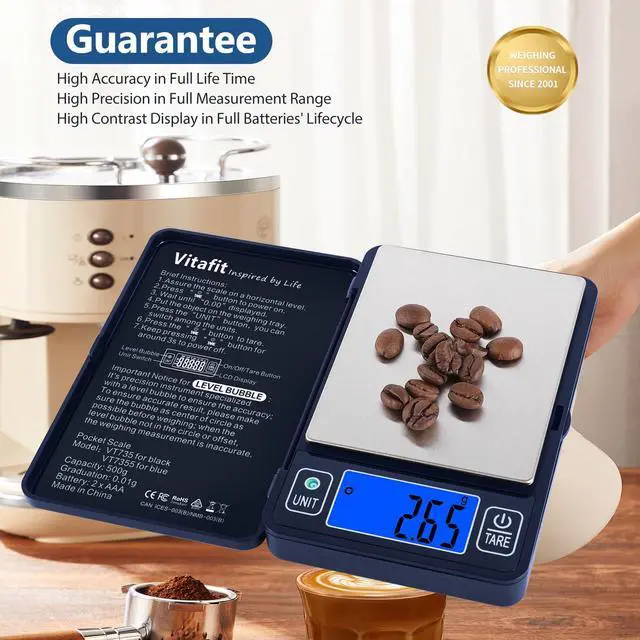 Alt view image 2 of 6 - 500g Digital Gram Scale in 0.01g, High Accuracy Assured by Built-in Level Bubble, Scale Professional Since 2001, Pocket Scale for Multi-Function: Kitchen, Food, Jewelry, Lab, Coffee, Blue