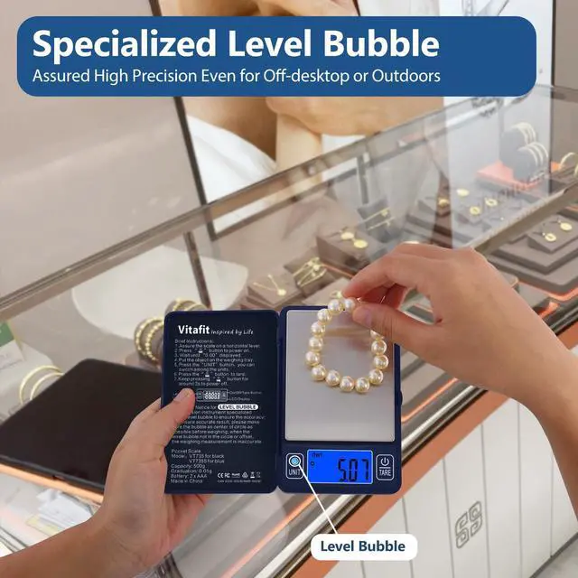 Alt view image 4 of 6 - 500g Digital Gram Scale in 0.01g, High Accuracy Assured by Built-in Level Bubble, Scale Professional Since 2001, Pocket Scale for Multi-Function: Kitchen, Food, Jewelry, Lab, Coffee, Blue