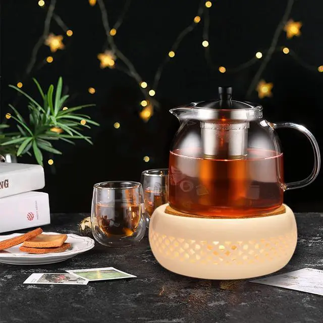 Alt view image 4 of 7 - Teapot Warmer, Ceramic Teapot Heater with Cork Cushion Coffee Tea Warmer for Glass, Stainless Steel, Ceramic Teapot and Other Heatproof Dish Warming Use