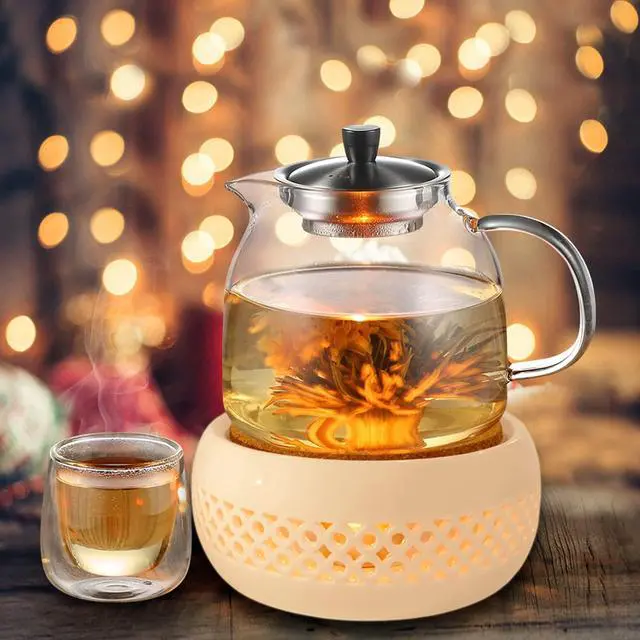 Alt view image 2 of 7 - Teapot Warmer, Ceramic Teapot Heater with Cork Cushion Coffee Tea Warmer for Glass, Stainless Steel, Ceramic Teapot and Other Heatproof Dish Warming Use