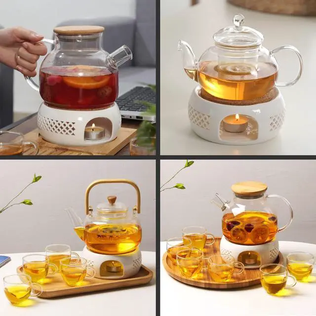 Alt view image 3 of 7 - Teapot Warmer, Ceramic Teapot Heater with Cork Cushion Coffee Tea Warmer for Glass, Stainless Steel, Ceramic Teapot and Other Heatproof Dish Warming Use