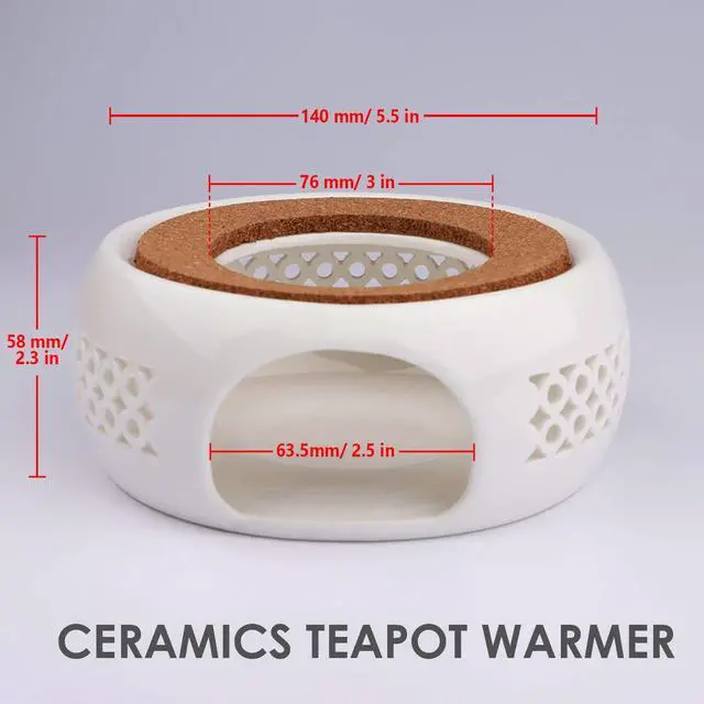 Alt view image 7 of 7 - Teapot Warmer, Ceramic Teapot Heater with Cork Cushion Coffee Tea Warmer for Glass, Stainless Steel, Ceramic Teapot and Other Heatproof Dish Warming Use