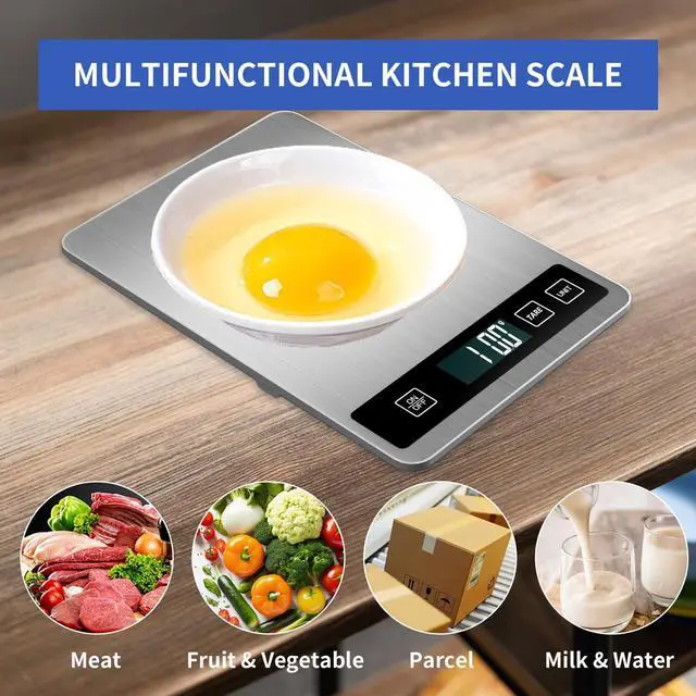 Alt view image 4 of 7 - Food Scale, 33lb Digital Kitchen Scale Weight Grams and Oz 1g/0.1oz Precise Graduation,Waterproof Surface Stainless Steel and Tempered Glass for Cooking Baking,(Ash Silver)