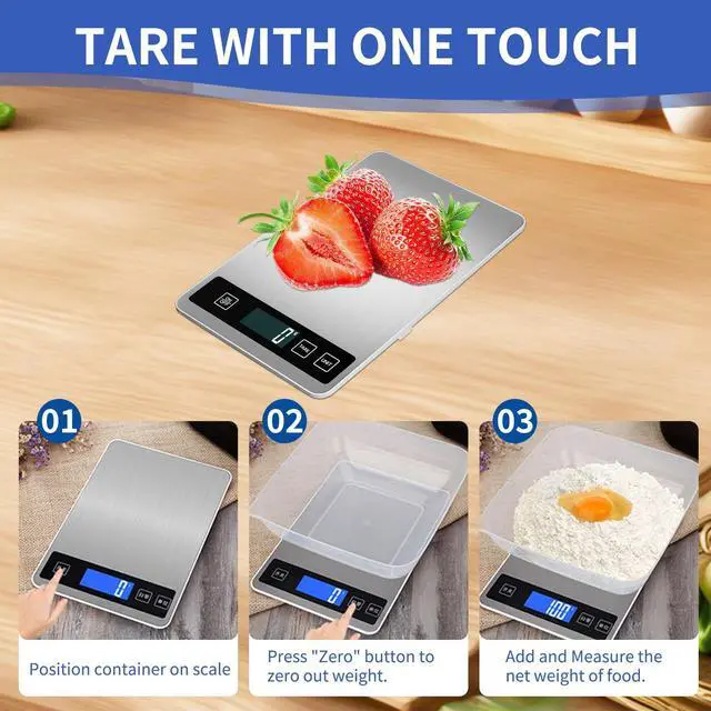 Alt view image 5 of 7 - Food Scale, 33lb Digital Kitchen Scale Weight Grams and Oz 1g/0.1oz Precise Graduation,Waterproof Surface Stainless Steel and Tempered Glass for Cooking Baking,(Ash Silver)