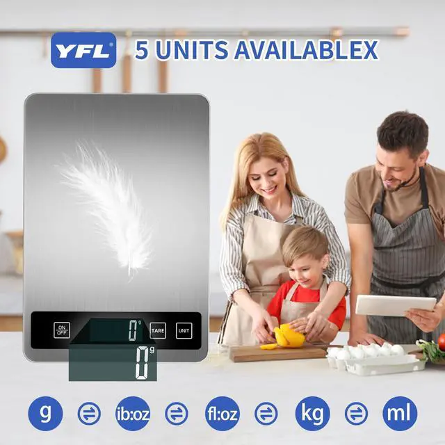 Alt view image 2 of 7 - Food Scale, 33lb Digital Kitchen Scale Weight Grams and Oz 1g/0.1oz Precise Graduation,Waterproof Surface Stainless Steel and Tempered Glass for Cooking Baking,(Ash Silver)