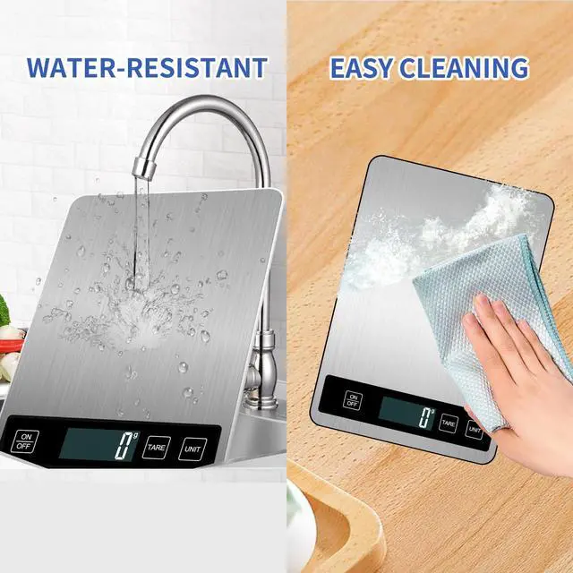 Alt view image 7 of 7 - Food Scale, 33lb Digital Kitchen Scale Weight Grams and Oz 1g/0.1oz Precise Graduation,Waterproof Surface Stainless Steel and Tempered Glass for Cooking Baking,(Ash Silver)