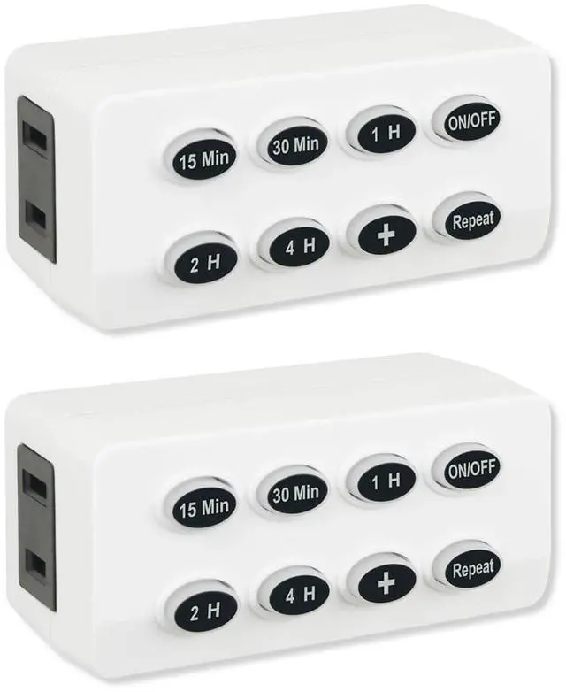 Main image of 2-Pack Indoor Countdown Timer with Repeat Function, Illuminated Buttons, and Auto Shut-Off Outlet Ideal for Chargers, Christmas Security, Lights, UL Listed