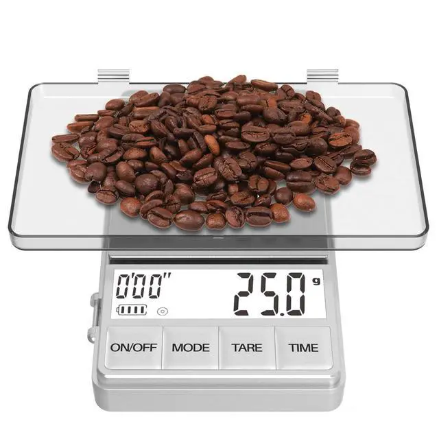 Alt view image 2 of 6 - Small Coffee Scale with Timer, Espresso Scale with Timer 1000 x 0.1g, Mini Food Scale Large Backlit LCD Display Stainless Steel, Digital Pocket Scale Grams and Ounces