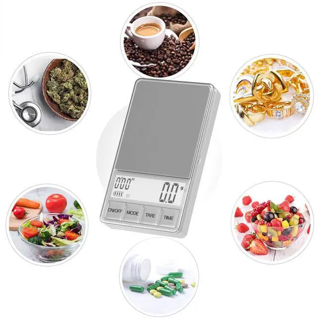 Alt view image 5 of 6 - Small Coffee Scale with Timer, Espresso Scale with Timer 1000 x 0.1g, Mini Food Scale Large Backlit LCD Display Stainless Steel, Digital Pocket Scale Grams and Ounces