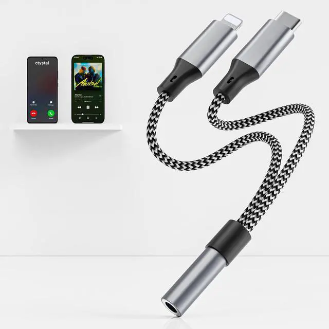 Main image of USB C and Lightning to 3.5 mm Headphone Adapter for iPhone - 2 in 1 USB C to 3.5mm & Lighting to 3.5mm Aux to USB C and Lightning Audio adapter for iPhone17 16 15 14 13 12 Pro Galaxy S24 S23 iPad Mac