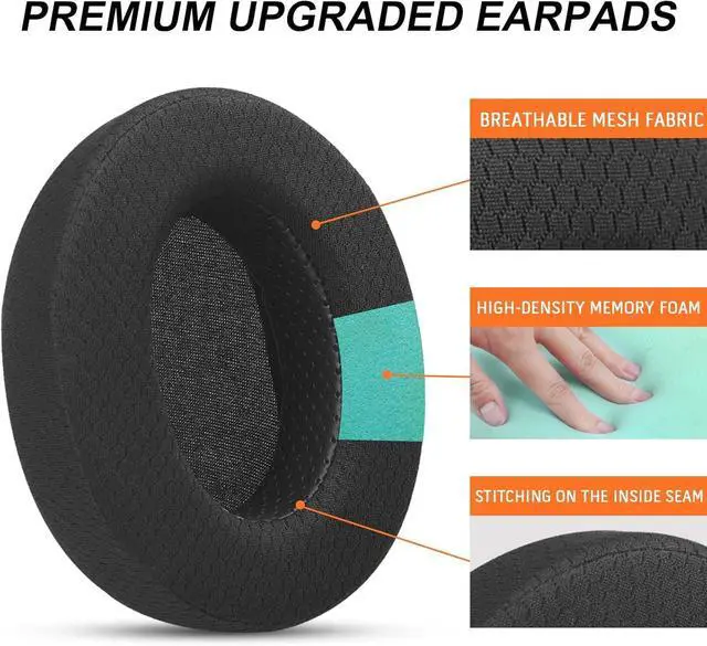 Alt view image 3 of 7 - Upgraded Replacement Earpads Cushions for HyperX Cloud/Alpha, Audio Technica M50X/M40X, Turtle Beach Stealth 400/600 & More - Ear Pads with Breathable Mesh Fabric/Added Thickness/Memory Foam