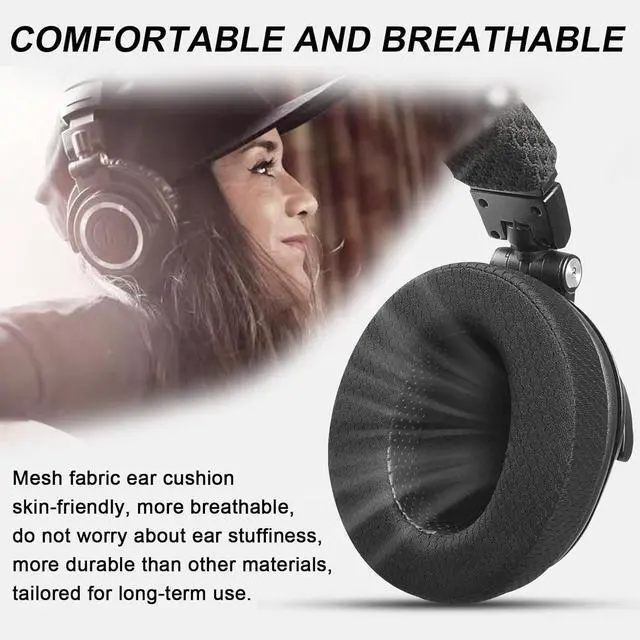 Alt view image 5 of 7 - Upgraded Replacement Earpads Cushions for HyperX Cloud/Alpha, Audio Technica M50X/M40X, Turtle Beach Stealth 400/600 & More - Ear Pads with Breathable Mesh Fabric/Added Thickness/Memory Foam