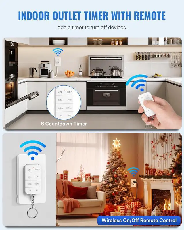 Alt view image 2 of 7 - Remote Control Outlet with Timer, WILAWELS Indoor Outlet Timer with Remote, 100FT Wireless Control Range, 15A/1875W, Remote Outlet Switch Countdown Time for Household Appliances W13RC1106