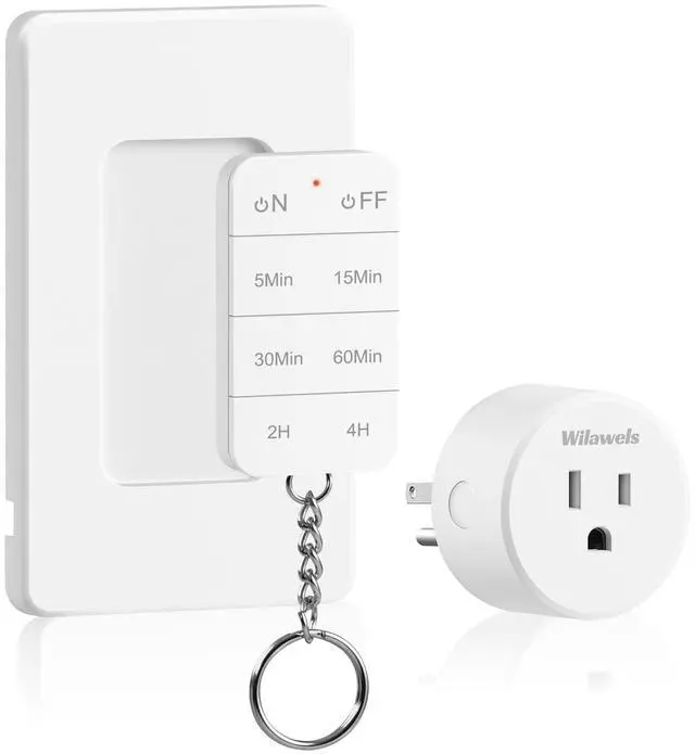 Main image of Remote Control Outlet with Timer, WILAWELS Indoor Outlet Timer with Remote, 100FT Wireless Control Range, 15A/1875W, Remote Outlet Switch Countdown Time for Household Appliances W13RC1106
