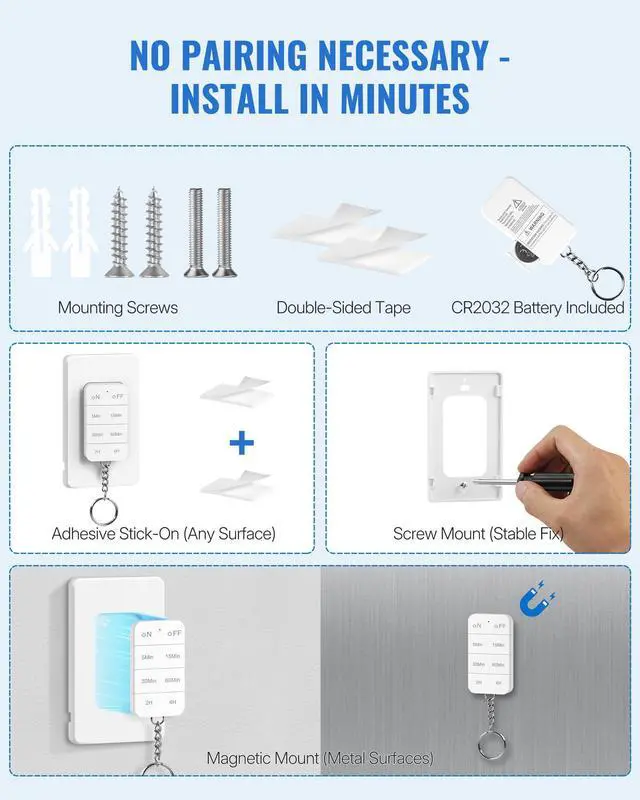 Alt view image 6 of 7 - Remote Control Outlet with Timer, WILAWELS Indoor Outlet Timer with Remote, 100FT Wireless Control Range, 15A/1875W, Remote Outlet Switch Countdown Time for Household Appliances W13RC1106