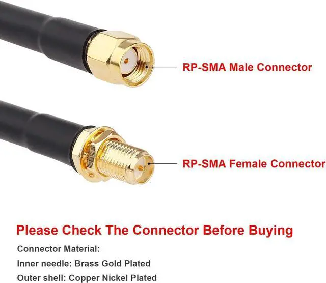 Alt view image 2 of 6 - RP-SMA Male to RP-SMA Female Coax Cable 2FT 2PCS, RG58 WiFi Antenna Extension Coax Cable for WiFi LAN Router Wireless Network Card Adapter