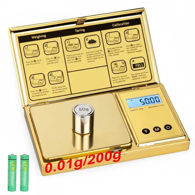 Main image of Digital Pocket Gram Scale 0.01g Accuracy,6 Units iiiBumwow 200g Mini Digital Scale Grams,Tare Function Small Food Scale,Jewelry Scale,Ounces Grains Milligram Scale (Golden/Batteries Included)