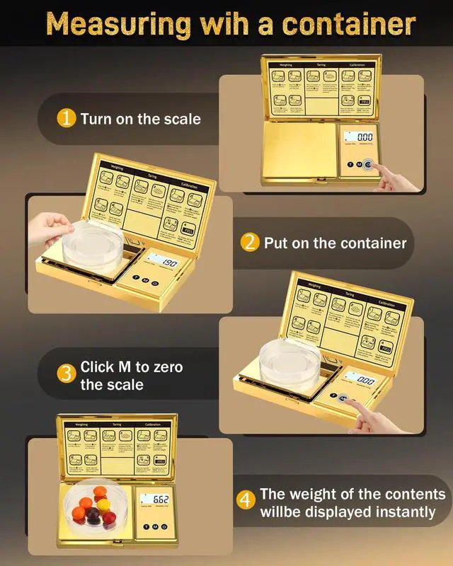 Alt view image 4 of 7 - Digital Pocket Gram Scale 0.01g Accuracy,6 Units iiiBumwow 200g Mini Digital Scale Grams,Tare Function Small Food Scale,Jewelry Scale,Ounces Grains Milligram Scale (Golden/Batteries Included)