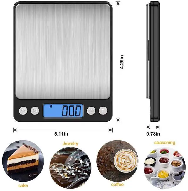Alt view image 6 of 7 - Digital Kitchen Scale 500g/0.01g, High Precision Cooking Food Scale, Mini Gram Scale with LCD Display, 2 Trays, 6 Units, Auto Off, Tare Function, Christmas Gift (Batteries Included) (Black)