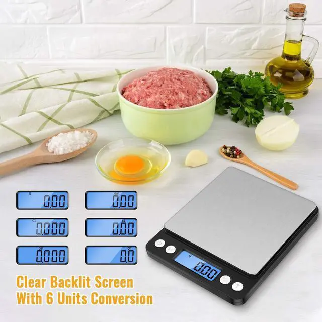 Alt view image 5 of 7 - Digital Kitchen Scale 500g/0.01g, High Precision Cooking Food Scale, Mini Gram Scale with LCD Display, 2 Trays, 6 Units, Auto Off, Tare Function, Christmas Gift (Batteries Included) (Black)