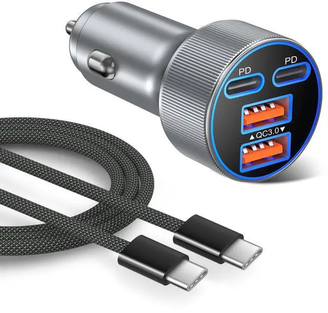 Main image of Super Fast Type C Car Charger, Besgoods Dual 45W USB C 4-Port Cigarette Lighter Adapter Compatible with Galaxy S26 Ultra S25 FE S24 S22 iPhone 17 16 15 Pro Max, with 6ft Braided USB C to C Cable