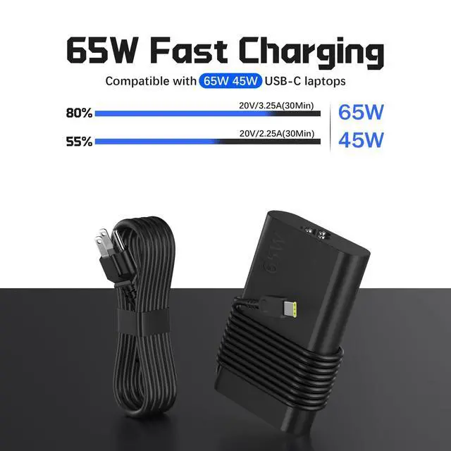 Alt view image 2 of 7 - 2025 New Slim Replacement for 65W Lenovo Laptop Charger USB C Compatible with Lenovo ThinkPad/Yoga/Chromebook Laptop Computer Type C Fast Power Adapter