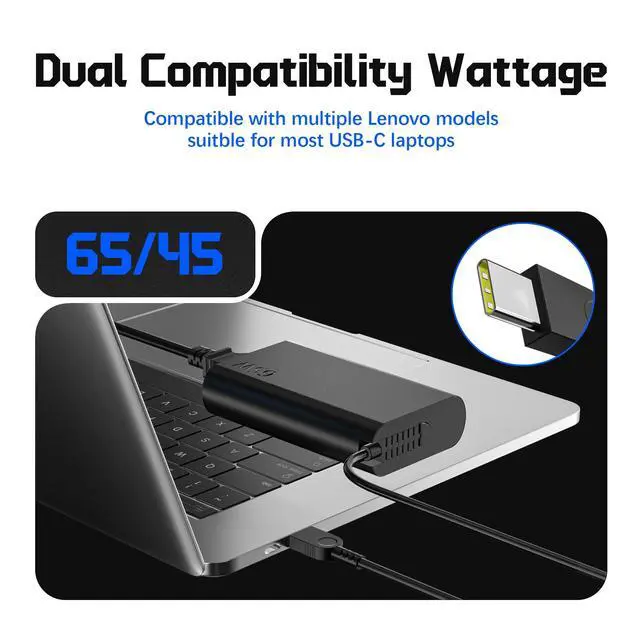 Alt view image 4 of 7 - 2025 New Slim Replacement for 65W Lenovo Laptop Charger USB C Compatible with Lenovo ThinkPad/Yoga/Chromebook Laptop Computer Type C Fast Power Adapter