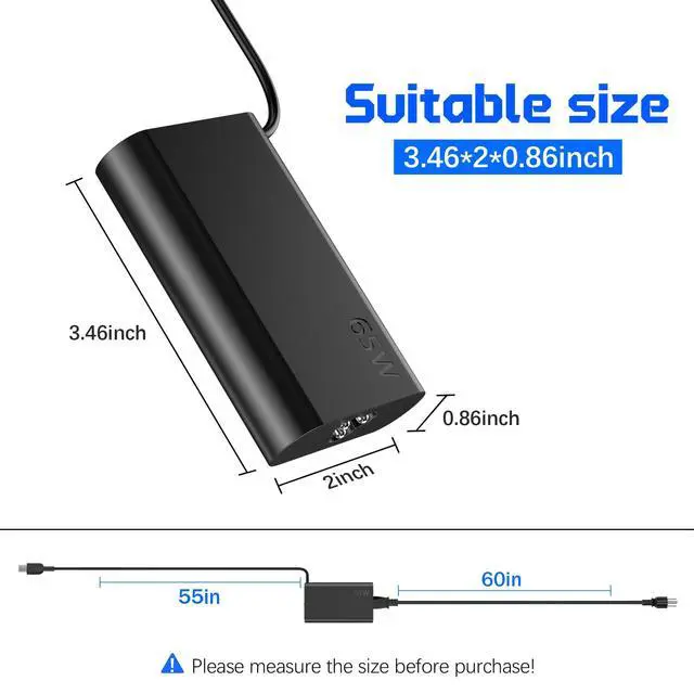 Alt view image 5 of 7 - 2025 New Slim Replacement for 65W Lenovo Laptop Charger USB C Compatible with Lenovo ThinkPad/Yoga/Chromebook Laptop Computer Type C Fast Power Adapter