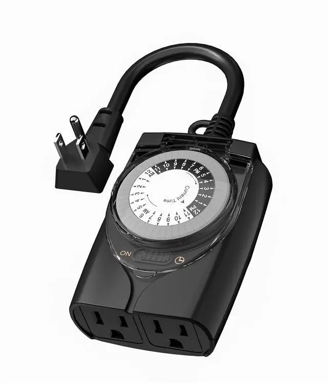 Main image of Outdoor Timer Outlet Waterproof, 24 Hour Mechanical Light Timers for Electrical Outlets Outdoor Weatherproof, 2 Grounded Outlets for Christmas Lights, Holiday Decorations, 15A 1/2HP