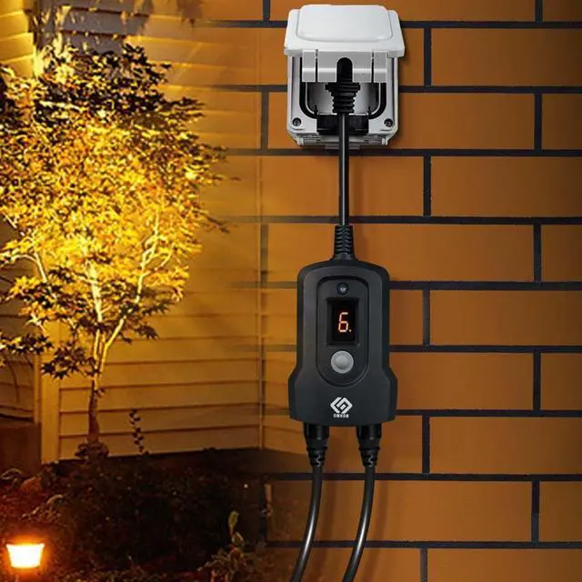 Alt view image 5 of 5 - Outdoor 24-Hour Light Timer, Water Resistant, Photocell Dusk to Dawn Light Sensor Countdown Timer, 14AWG Cord, Two Grounded Outlets for Home, Christmas Lights, Garden.15A, UL Listed.