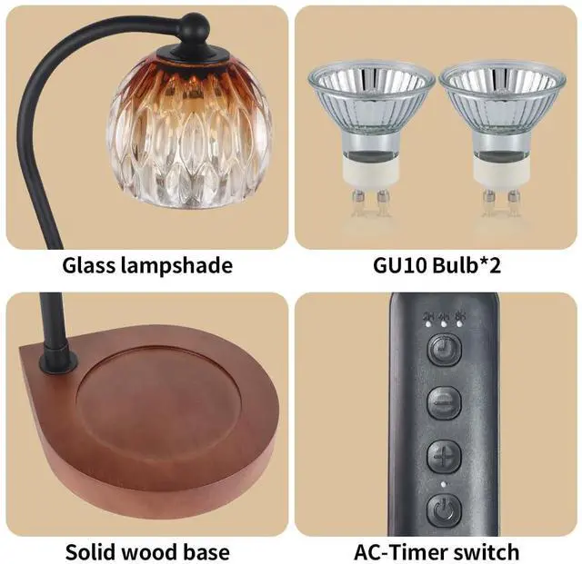 Alt view image 4 of 6 - Electric Candle Warmer Lamp with TimerDimmable for Jar Scented Candles, Wax Melting Tabletop Light Suitable as a Home Decor Thanksgiving Christmas Day Gift for Women Mom, with 2 Bulbs(Glass Brown)