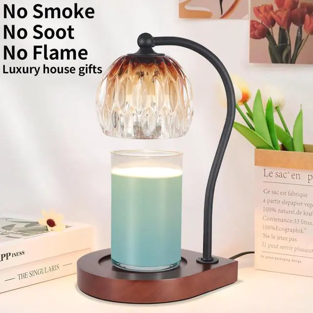 Alt view image 6 of 6 - Electric Candle Warmer Lamp with TimerDimmable for Jar Scented Candles, Wax Melting Tabletop Light Suitable as a Home Decor Thanksgiving Christmas Day Gift for Women Mom, with 2 Bulbs(Glass Brown)