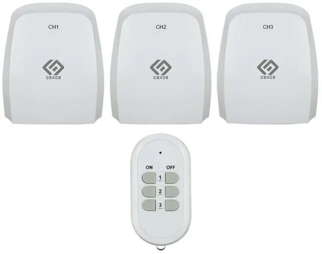 Main image of Indoor Wireless Remote Control Outlets 100-Foot RF Range, 3 Receivers & 1 Remote, Expandable Remote Light Switch for Household Appliances, Battery Included, 15A/1/2HP, UL Listed