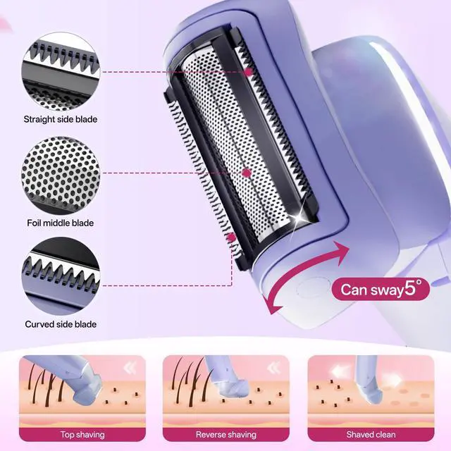 Alt view image 3 of 7 - Electric Razors for Women, Gentle Painless Electric Razor for Silk Skin, IPX6 Waterproof Electric Shaver Trimmer & Body Shaver, Easy to Use & Clean, Dry & Wet for Arms, Legs