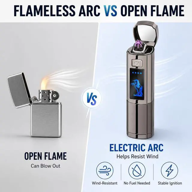 Alt view image 3 of 7 - Triple Arc Plasma Lighter, Windproof Electric Lighter USB Rechargeable with LED Battery Indicator, Zinc Alloy Flameless for Camping, Hiking, Outdoor Use, Gift for Men, Silver Grey