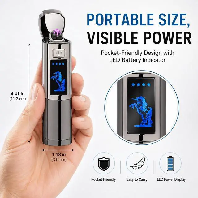 Alt view image 6 of 7 - Triple Arc Plasma Lighter, Windproof Electric Lighter USB Rechargeable with LED Battery Indicator, Zinc Alloy Flameless for Camping, Hiking, Outdoor Use, Gift for Men, Silver Grey