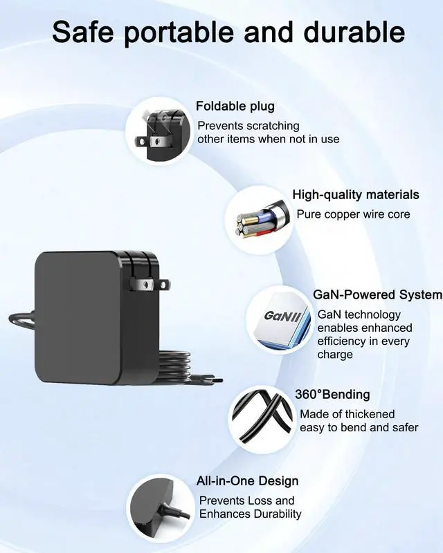 Alt view image 5 of 7 - Universal 65W USB C Charger Compatible with Lenovo, MacBook, ASUS, HP, Dell, Acer, Nintendo Switch, Steam Deck, ROG Xbox Ally and All Type C Devices, Foldable GaN PD3.0 Laptop Power Adapter