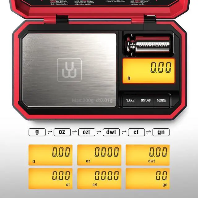 Alt view image 2 of 6 - Travel Digital Pocket Scale 200g/0.01g, Digital Gram Scales, Mini Food Scale with 50g Calibration Weight for Food, Powder,Small Items, Tea, Jewelry, Coins (Battery Included)-Red