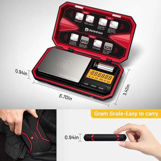 Alt view image 5 of 6 - Travel Digital Pocket Scale 200g/0.01g, Digital Gram Scales, Mini Food Scale with 50g Calibration Weight for Food, Powder,Small Items, Tea, Jewelry, Coins (Battery Included)-Red