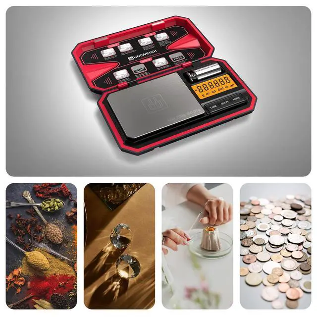 Alt view image 6 of 6 - Travel Digital Pocket Scale 200g/0.01g, Digital Gram Scales, Mini Food Scale with 50g Calibration Weight for Food, Powder,Small Items, Tea, Jewelry, Coins (Battery Included)-Red