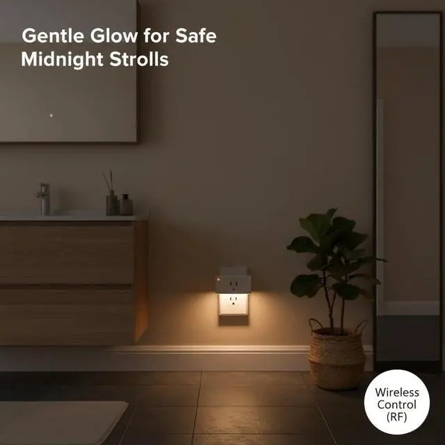 Alt view image 5 of 7 - 2-in-1 Remote Control Outlet with Night Light Plug Into Wall(Timer & Dimmable) 100ft Range No WiFi Needed Wall Mount Switch for Bedroom, Hallway, Small Appliances & Hard-to-Reach Sockets