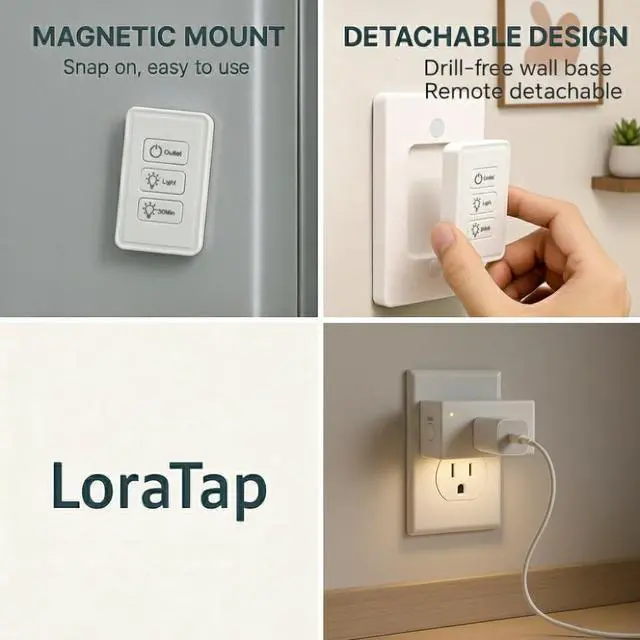 Alt view image 7 of 7 - 2-in-1 Remote Control Outlet with Night Light Plug Into Wall(Timer & Dimmable) 100ft Range No WiFi Needed Wall Mount Switch for Bedroom, Hallway, Small Appliances & Hard-to-Reach Sockets